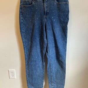 Old Navy Women's Straight Leg Jeans - Blue with White Speckles